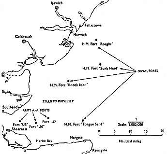 Map of Thames Eastuary Fort Locations