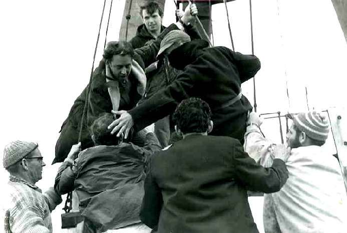 Clambering aboard fort