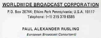 Worldwide Broadcast Corporation Card