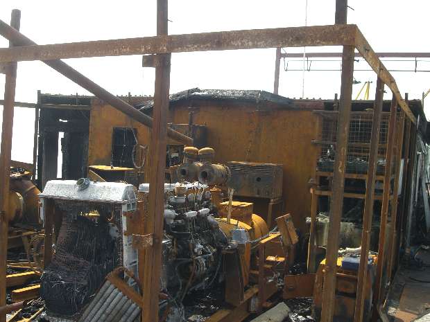 Burnt out generators looking south east