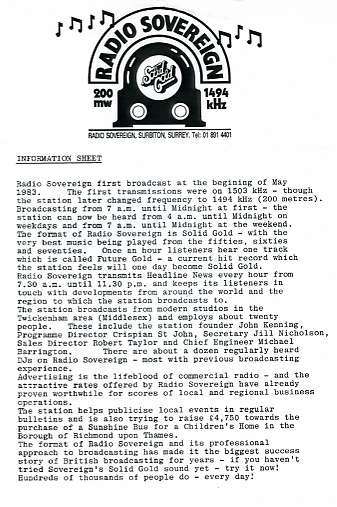 Radio Sovereign Info' Sheet