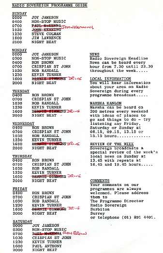 Radio Sovereign programme schedule