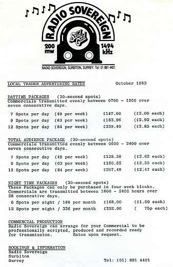 Radio Sovereign trade rates