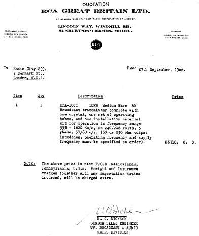 RCA 10kwTransmitter Quotation RCA 10kw Transmitter Quotation