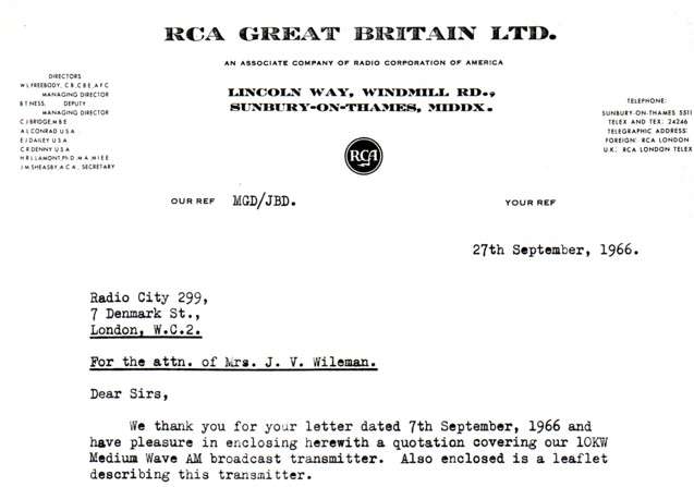 RCA Transmitter Covering Letter RCA Transmitter Covering Letter