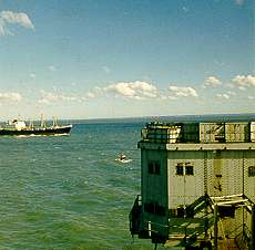 Boat approaches from top of Control Tower