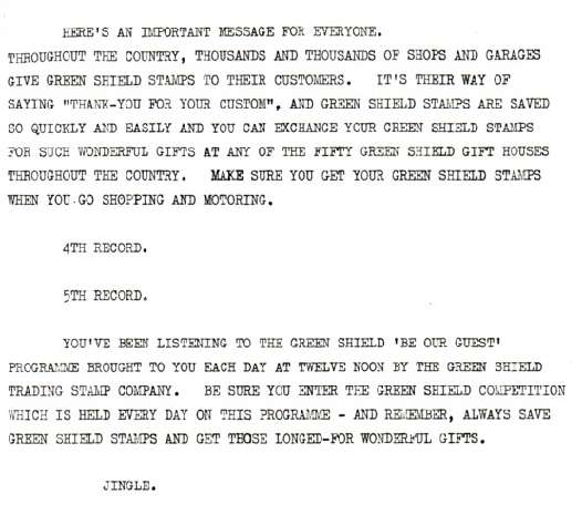 Green Shield Stamps Script