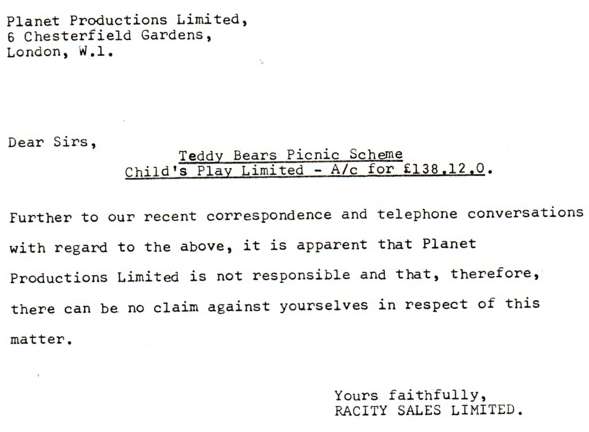 Accounts letter Dean's Childs Play