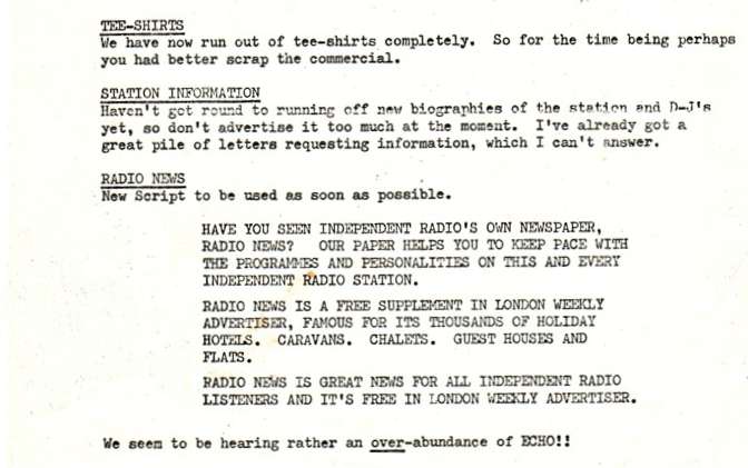 Radio City Studio Memo 27th January 1967 Radio City Studio Memo 27th January 1967